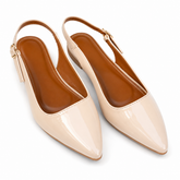 Elegant Glossy Nude Slingback Shoes