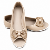 Elegant Pearl Bow Open Toe Flats
