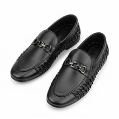 Men’s Black Leather Woven Chain Shoes