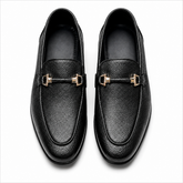 Men’s Premium Black Leather Loafers with Metal Detail