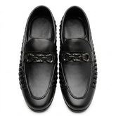 Men’s Black Leather Woven Chain Shoes