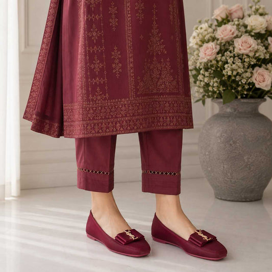 Elegant Maroon YSL Bow Detail Loafers