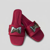 Elegant Maroon Bow Ladies Slippers