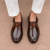 Royal Gloss Handwoven Peshawari Sandal – Deep Mahogany