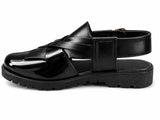 Royal Noir Woven Buckle Strap Sandal