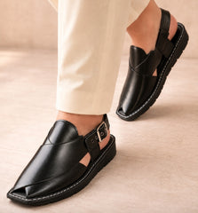 Classic Black Leather Peshawari Sandal