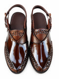 Royal Gloss Handwoven Peshawari Sandal – Deep Mahogany