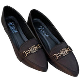 Women’s Brown Pointed-Toe Flats with Gold Detail