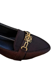 Women’s Brown Pointed-Toe Flats with Gold Detail