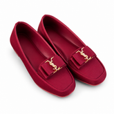 Elegant Maroon YSL Bow Detail Loafers