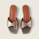 Metallic Cross-Strap Flat Slides