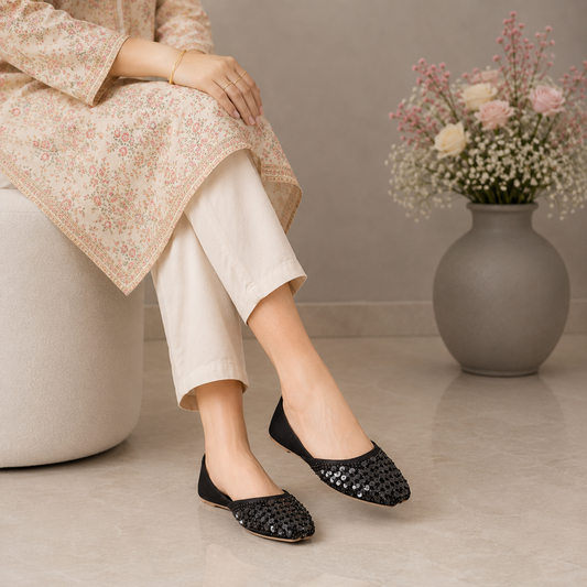 Black Sequin Embellished Khussa