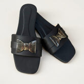 Black Bow Flat Sandals for Women