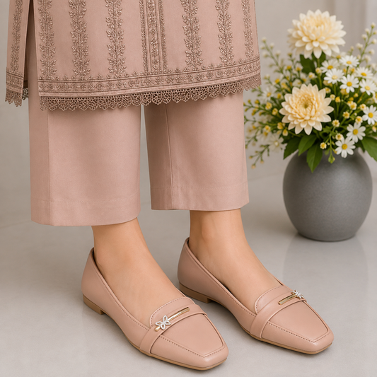 Elegant Nude Butterfly Accent Flats