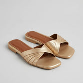Gold Criss Cross Ladies Slippers