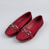 Burgundy Chain Detail Flat Loafers for Women