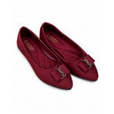 Women’s Burgundy Pointed-Toe Flats with Bow Detail