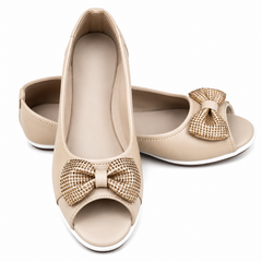 Elegant Pearl Bow Open Toe Flats