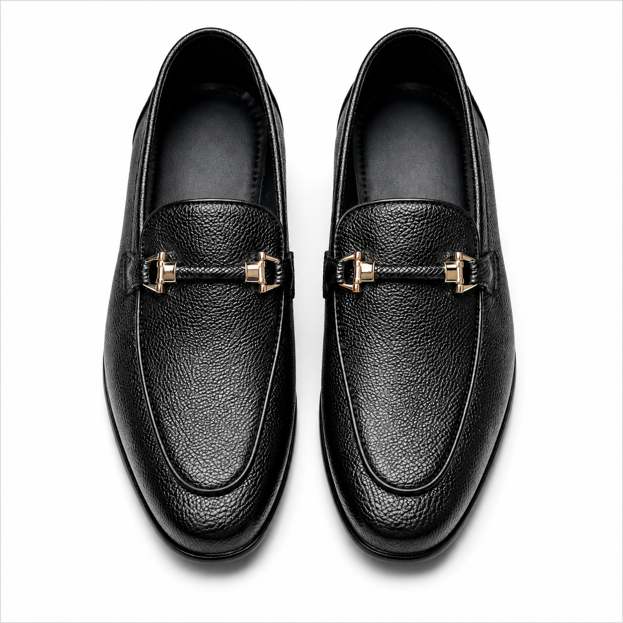 Men’s Premium Black Leather Loafers with Metal Detail