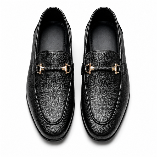 Men’s Premium Black Leather Loafers with Metal Detail