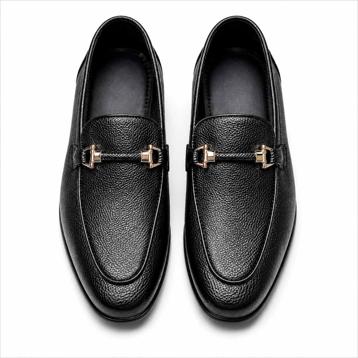 Men’s Premium Black Leather Loafers with Metal Detail