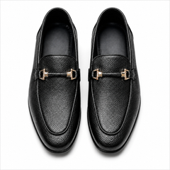 Men’s Premium Black Leather Loafers with Metal Detail