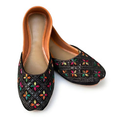 Colorful Floral Black Traditional Khussa