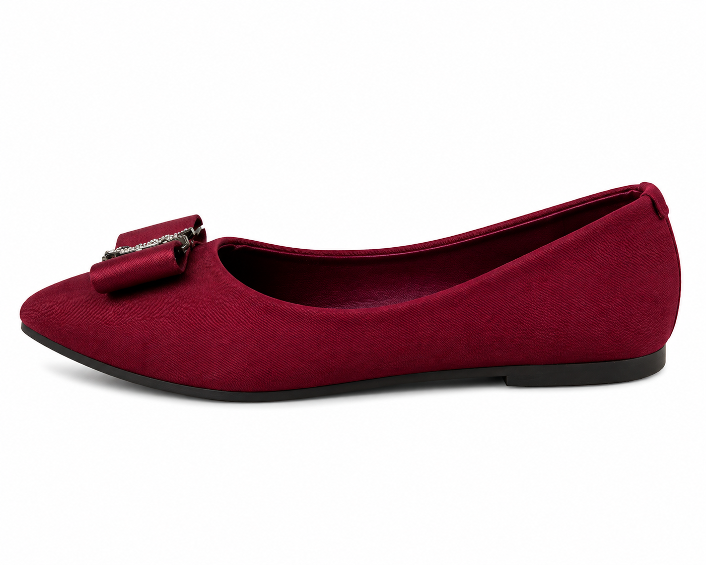 Women’s Burgundy Pointed-Toe Flats with Bow Detail