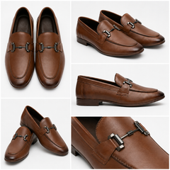 Men’s Brown Leather Metal Bit Detail Shoes