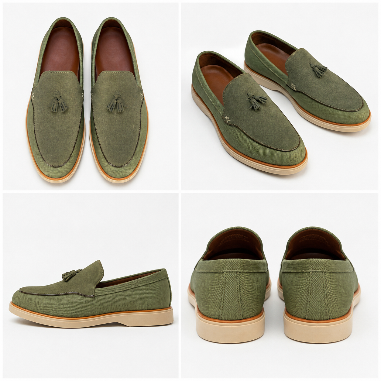 Olive Green Tassel Loafer Shoes
