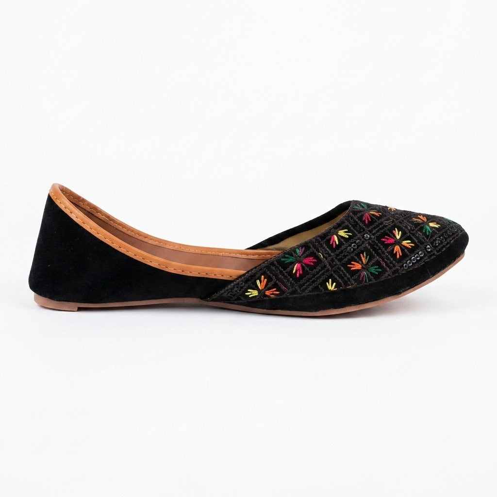 Colorful Floral Black Traditional Khussa