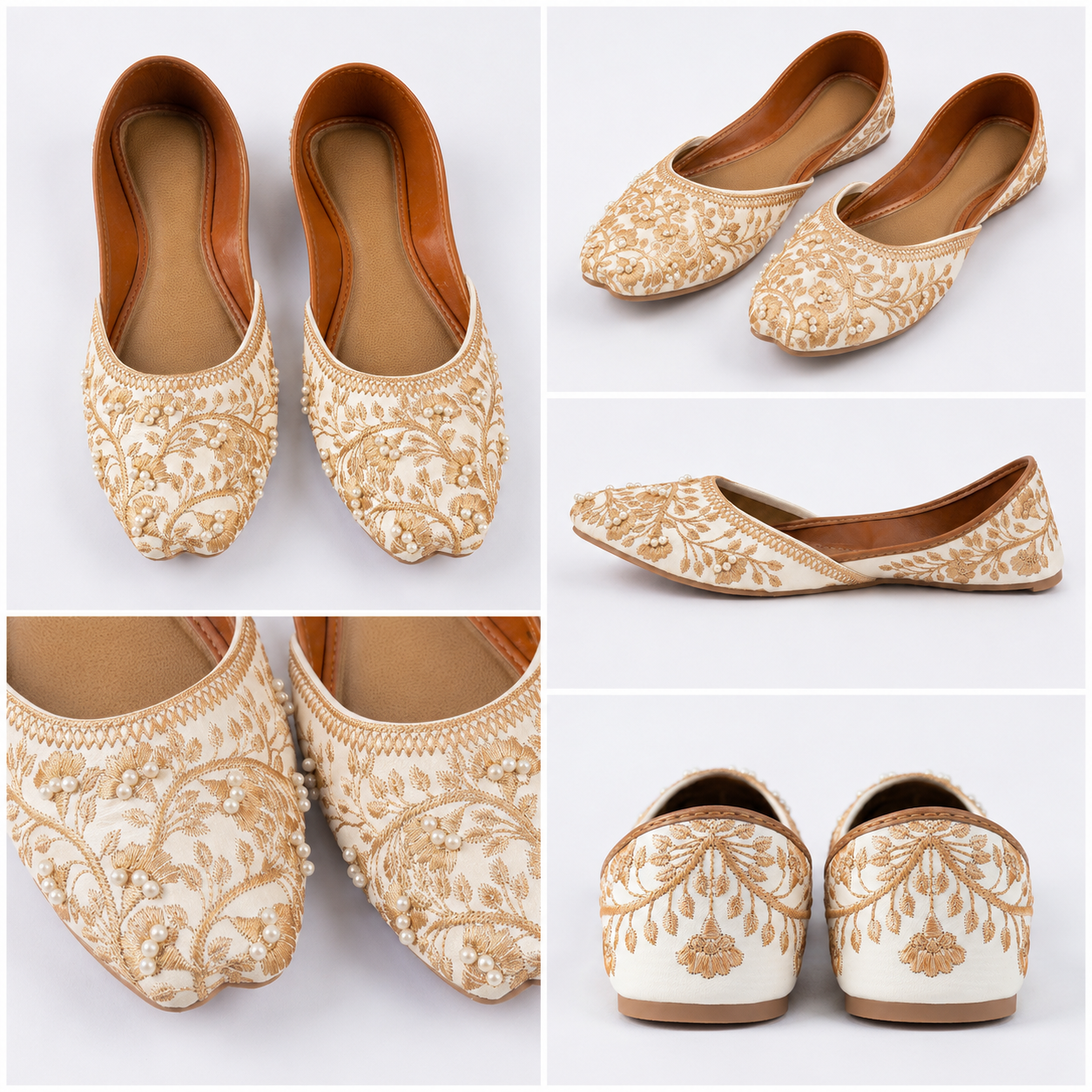 White & Gold Pearl Embroidered Khussa