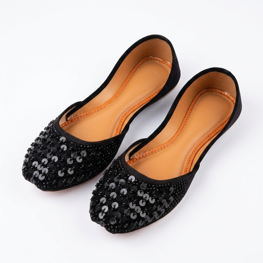 Black Sequin Embellished Khussa