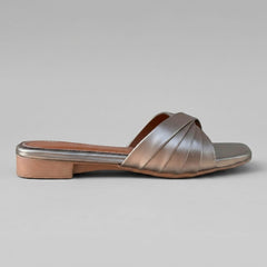 Metallic Cross-Strap Flat Slides