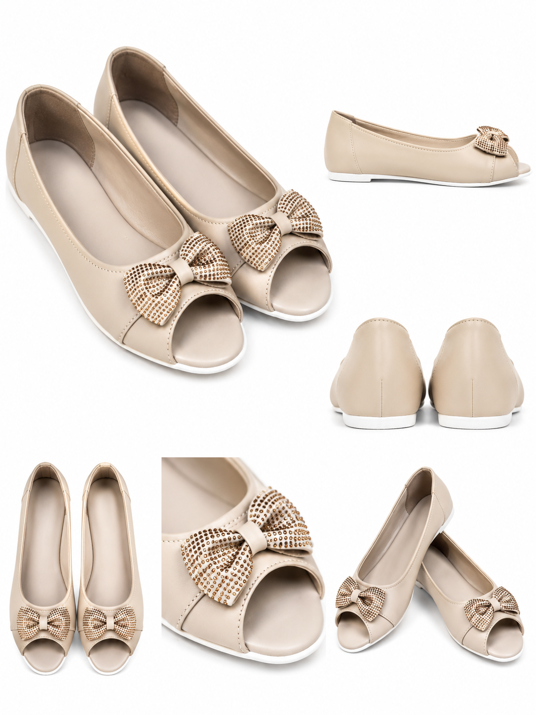 Elegant Pearl Bow Open Toe Flats