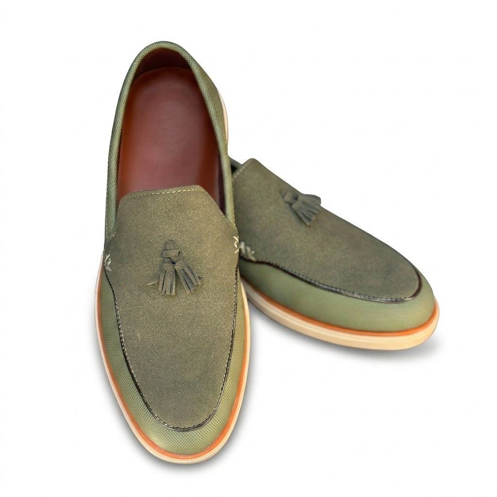 Olive Green Tassel Loafer Shoes