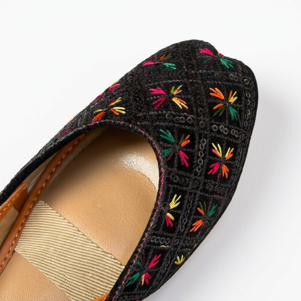 Colorful Floral Black Traditional Khussa