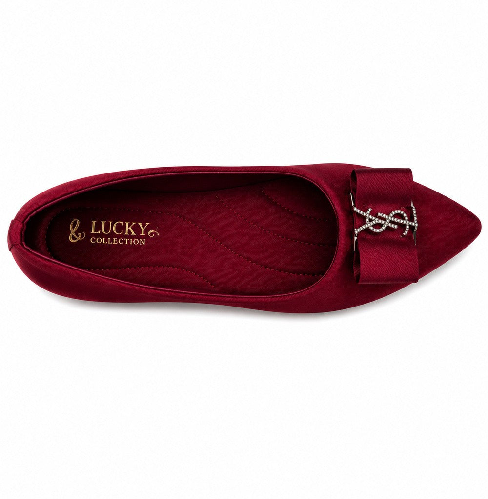 Women’s Burgundy Pointed-Toe Flats with Bow Detail