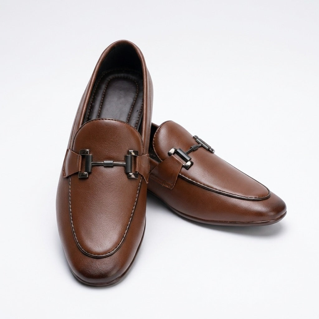 Men’s Brown Leather Metal Bit Detail Shoes