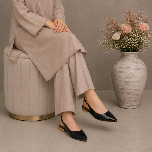 Elegant Black Patent Leather Slingback Flats