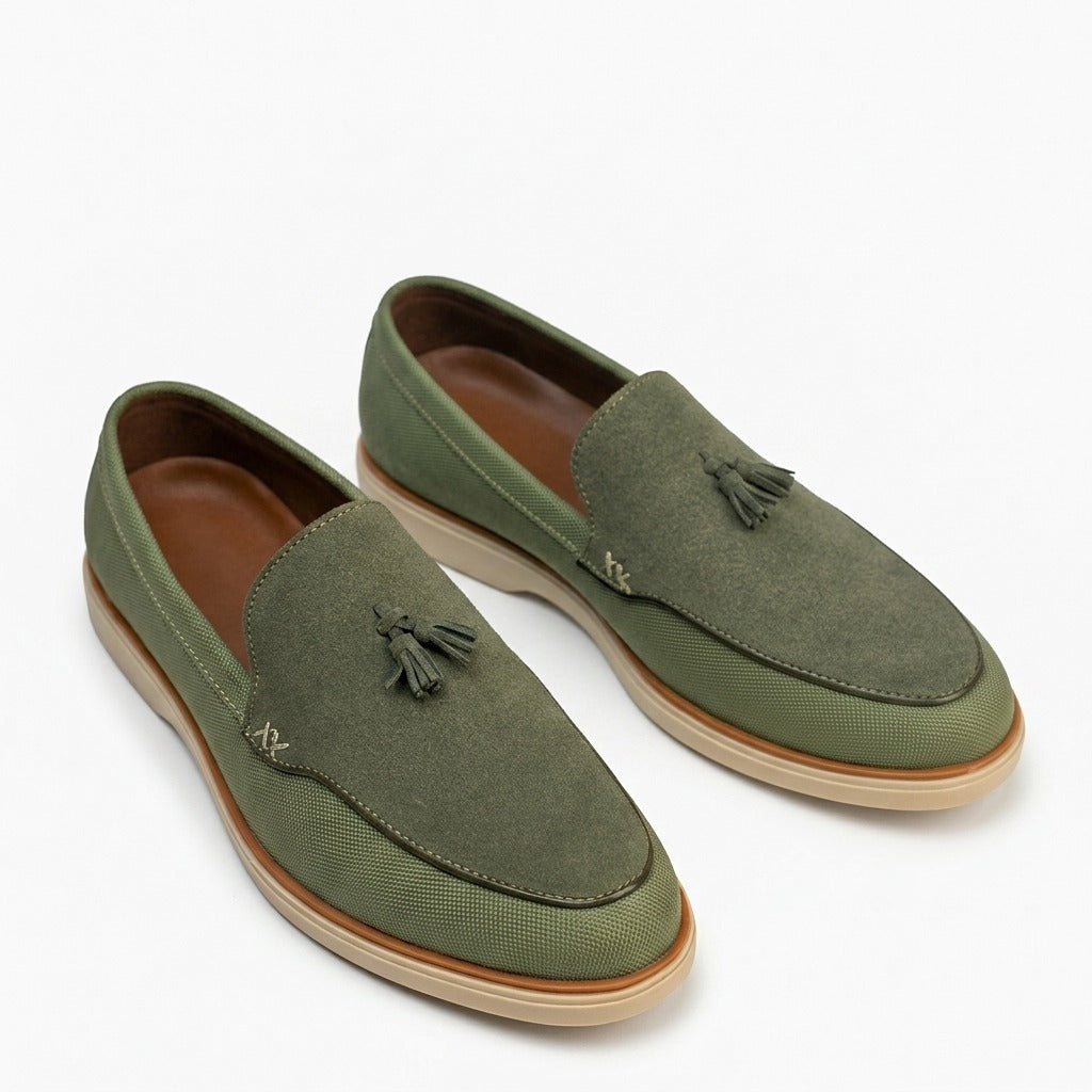 Olive Green Tassel Loafer Shoes