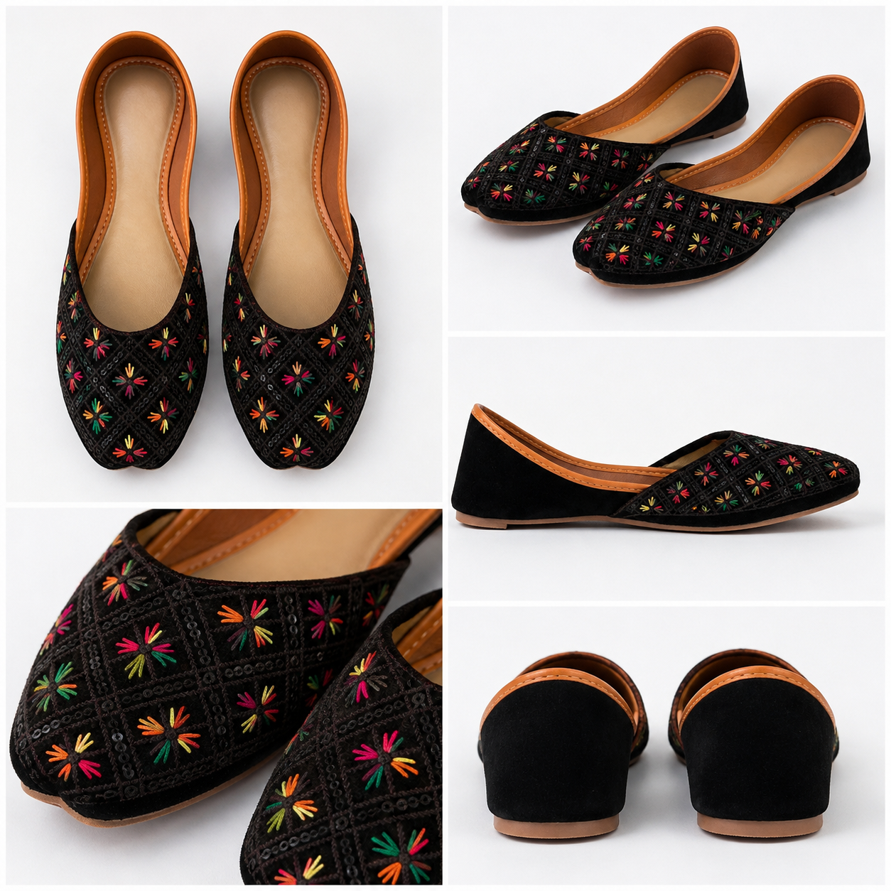 Colorful Floral Black Traditional Khussa