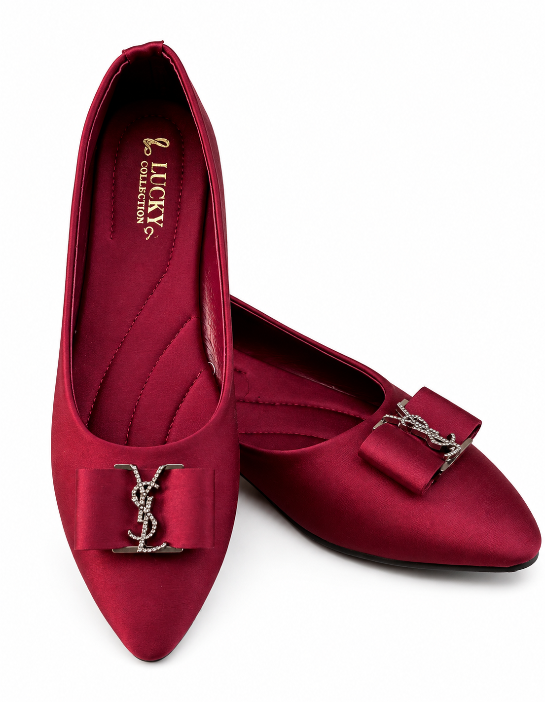 Women’s Burgundy Pointed-Toe Flats with Bow Detail