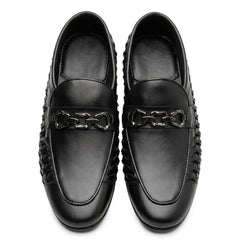 Men’s Black Leather Woven Chain Shoes