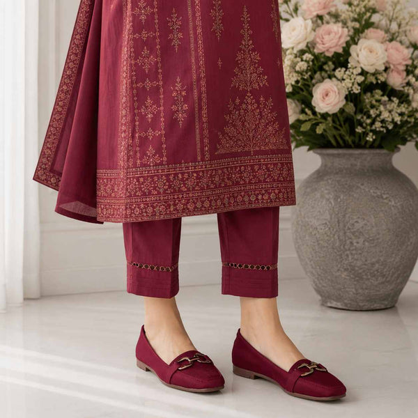 Burgundy Chain Detail Flat Loafers for Women