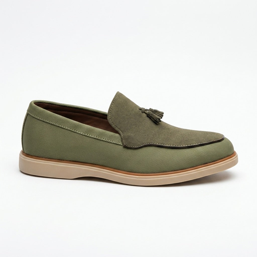 Olive Green Tassel Loafer Shoes