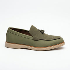 Olive Green Tassel Loafer Shoes
