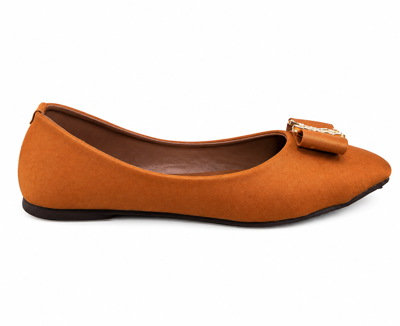 Women’s Tan Pointed-Toe Flats with Elegant Bow