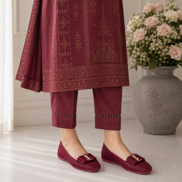 Elegant Maroon YSL Bow Detail Loafers