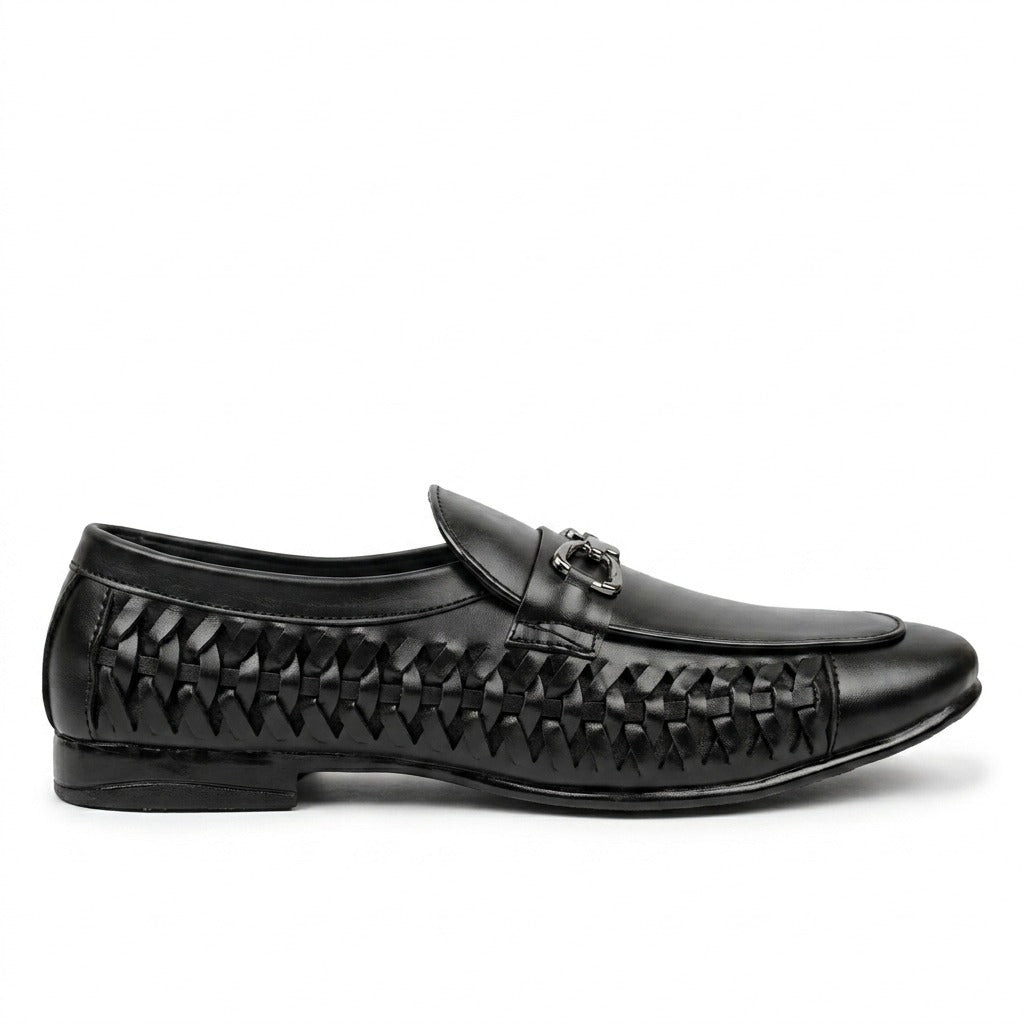 Men’s Black Leather Woven Chain Shoes
